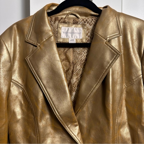Worthington (L) Y2K Gold Metallic Blazer Jacket - Faux Leather Statement Piece! - Picture 4 of 13